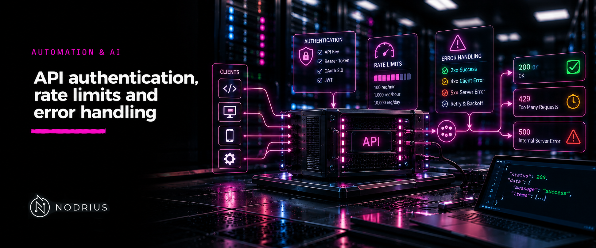 Article cover: API authentication, rate limits and error handling